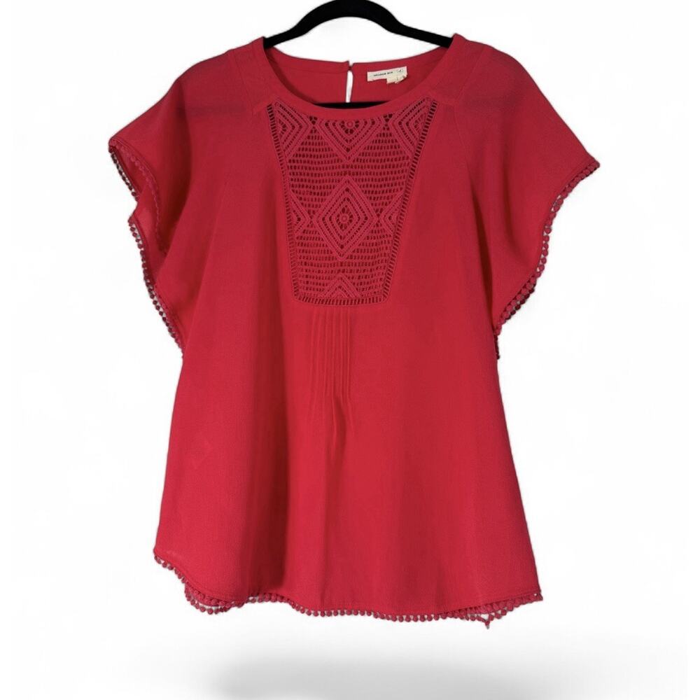 Anthropologie Meadow Rue Anele Blouse Women Red Top Size S Batwing Shirt Crochet